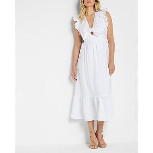 Express White Flutter Sleeve Tie Front Midi Dress XS – $108 Romantic Style‎